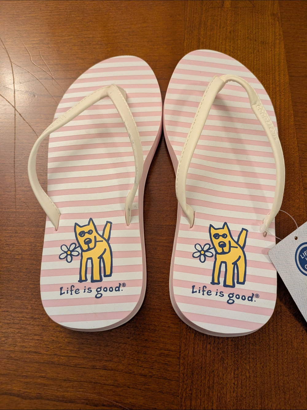 NWT Life is Good Pink Striped Flip Flops - Women's Size 6